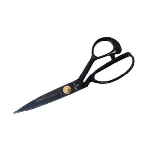 Black fabric shears with a glossy finish and a gold pivot screw. Their large handles ensure a comfortable grip, while the sharp blades deliver precision cutting.